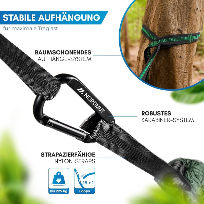 Hängematte für 2 Personen 170x300cm mit Befestigungs-Set, wetterfest
