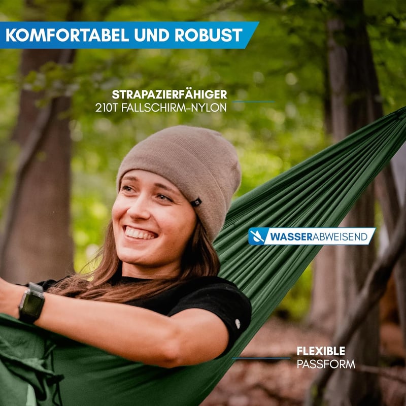 Hängematte für 2 Personen 170x300cm mit Befestigungs-Set, wetterfest