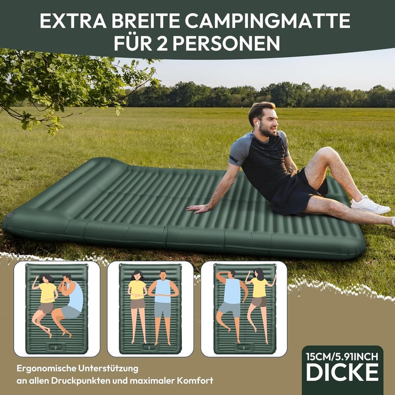 Selbstaufblasende Isomatte für Camping mit Kissen und Fußpumpe, ultraleicht und wasserdicht