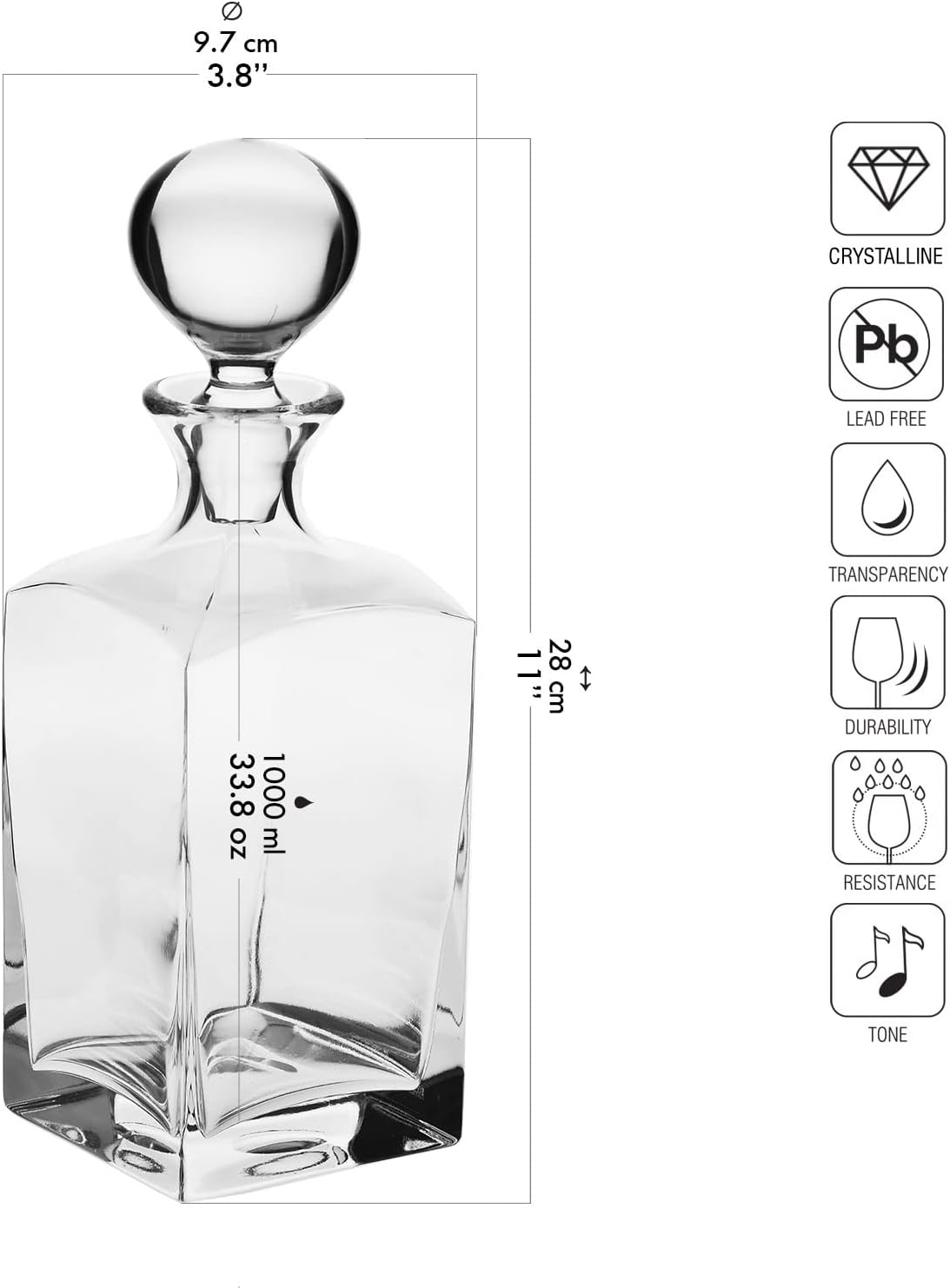 Krosno Caro Whisky Dekanter mit Stopper | 1000 ml | Geschenkbox