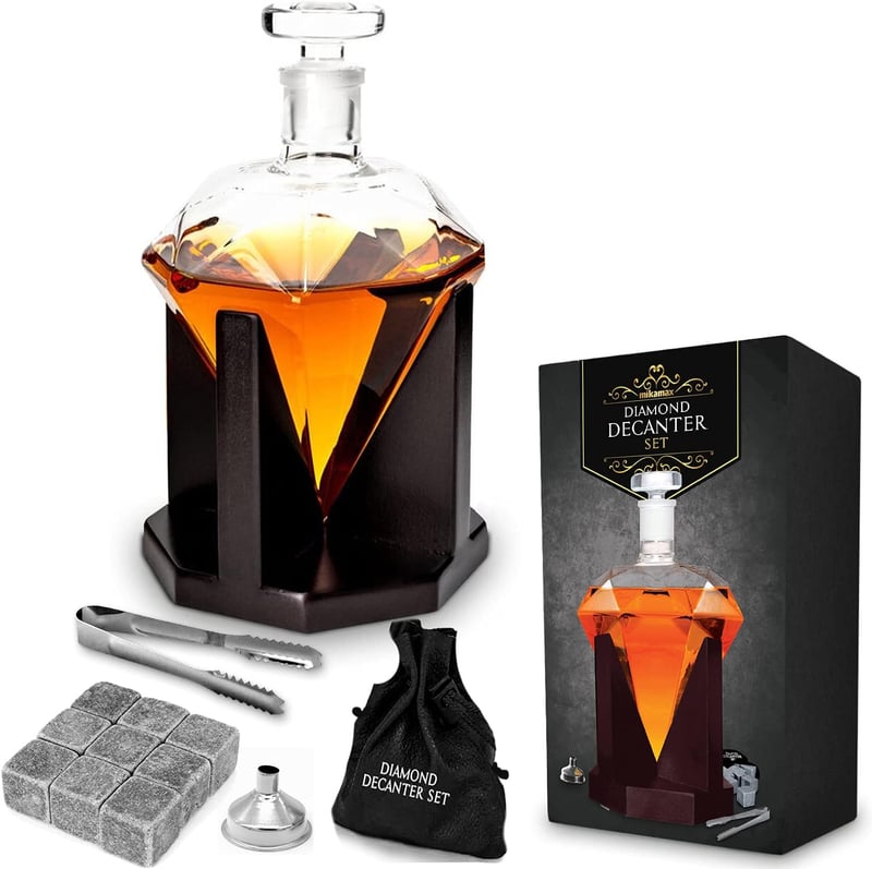 Diamant Whisky Karaffe mit Holzstandard - 850 ml - luftdicht