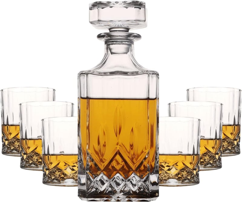 Whiskey Dekanter Set 7-teilig – Premium Karaffe mit 6 Gläsern