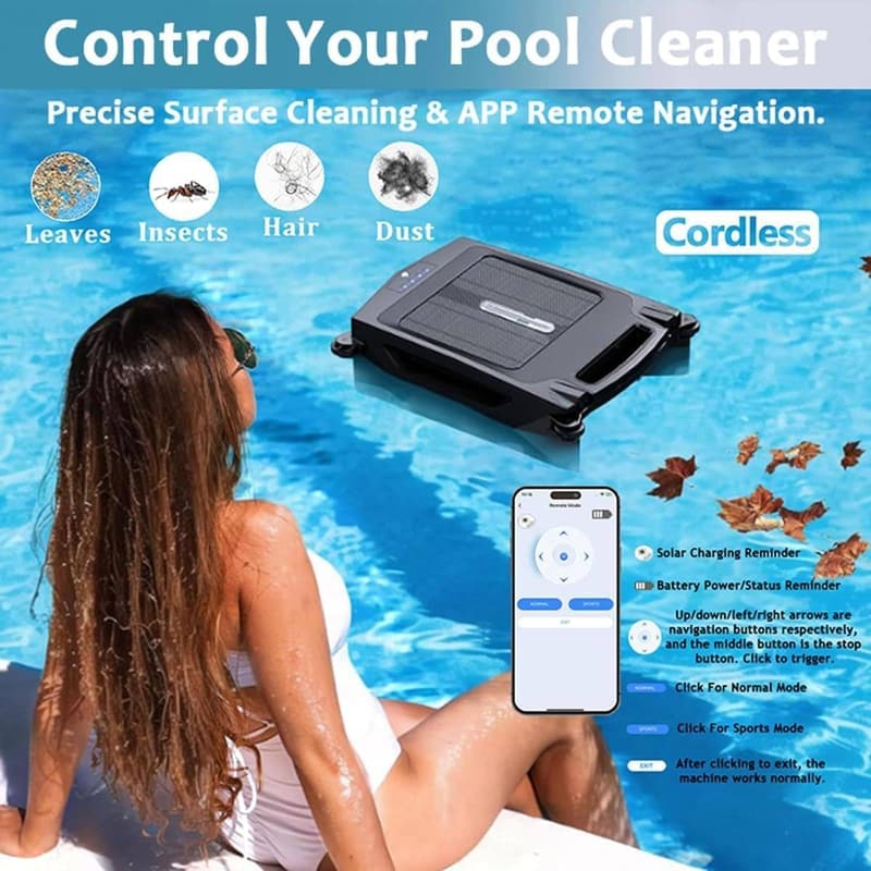 Solar-Pool-Skimmer-Roboter mit APP-Unterstützung und Hindernisvermeidung
