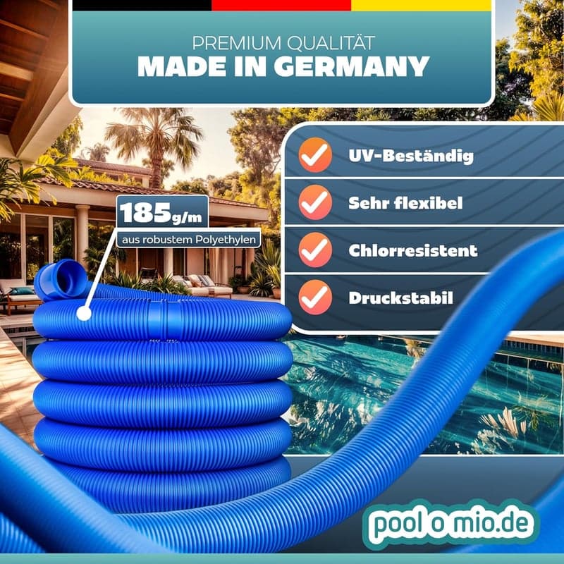 flexibler Poolschlauch 38mm / 9m für Poolpumpe & Poolsauger, UV-beständig