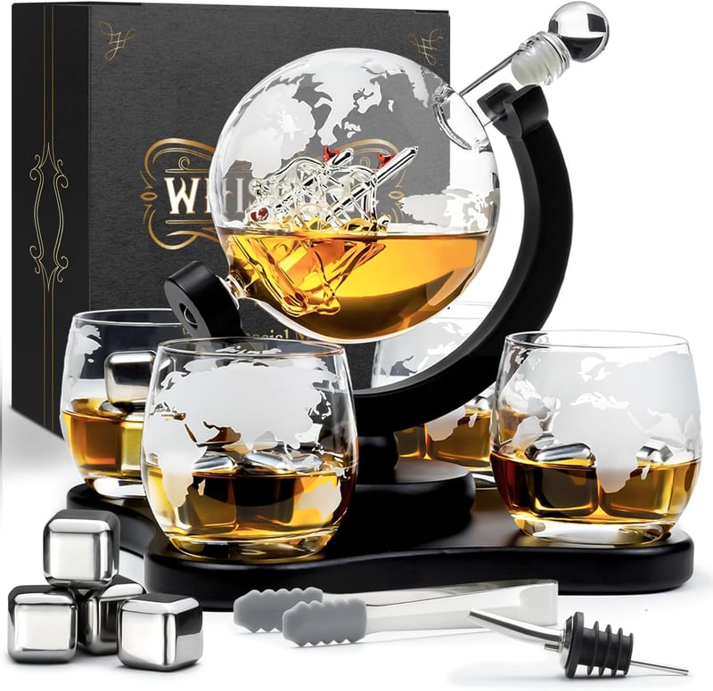 Whiskey Karaffe Set mit Globus Dekanter und 4 Gläsern - Geschenk für Männer