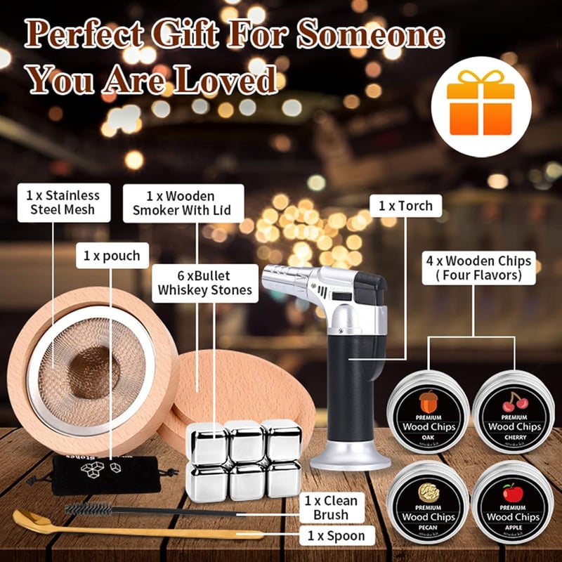 Whiskey-Smoker-Set mit 4 Rauchsägemehlen – ideales Vatertagsgeschenk für Männer