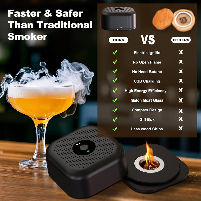 Whisky Smoker Set mit 4 Holzchips, Gläsern & Feuerzeug für Väter