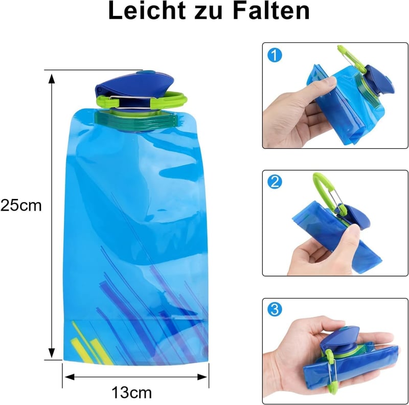 Faltbare Trinkflasche für Festivals – 4 Stück, BPA-frei, Blau