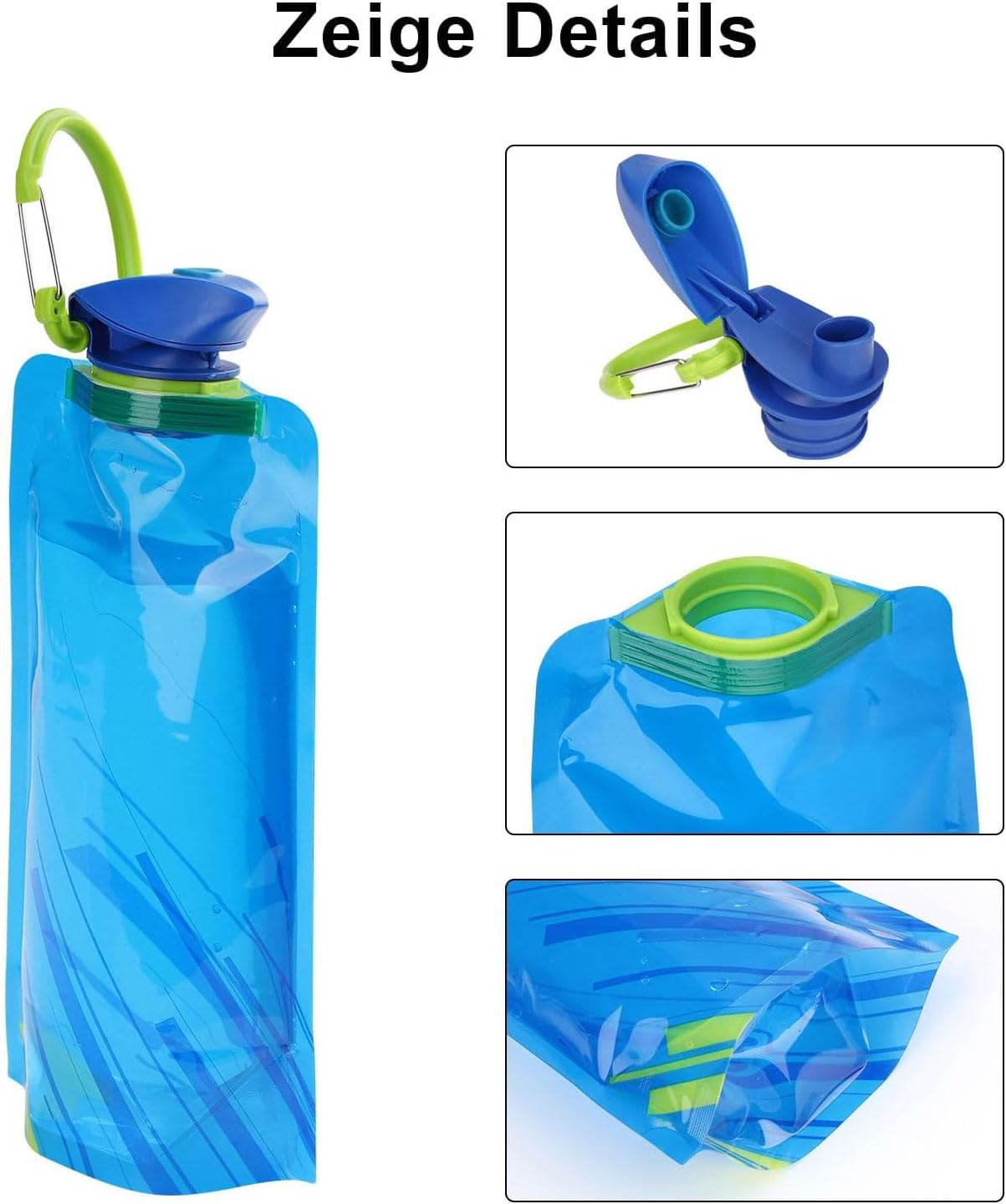 Faltbare Trinkflasche für Festivals – 4 Stück, BPA-frei, Blau