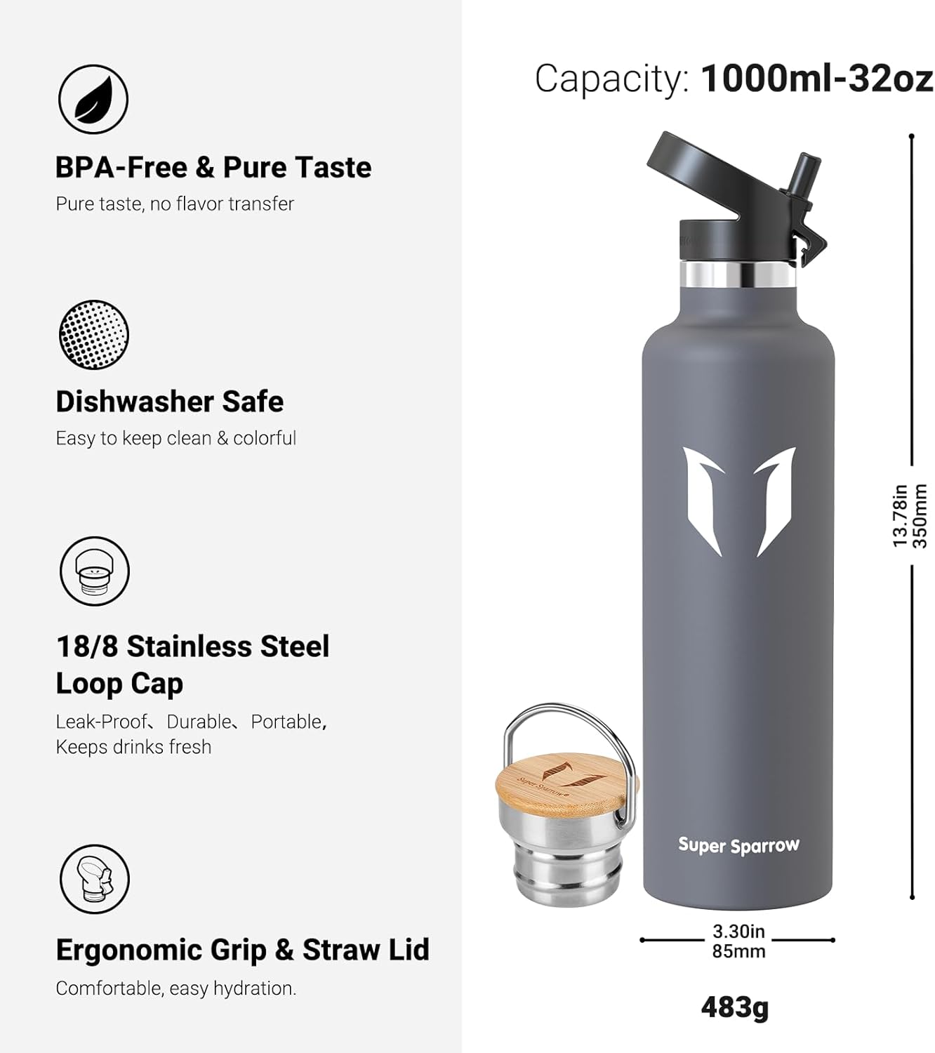 Edelstahl Trinkflasche für Kinder - Auslaufsicher, BPA-frei, 350ml-1L