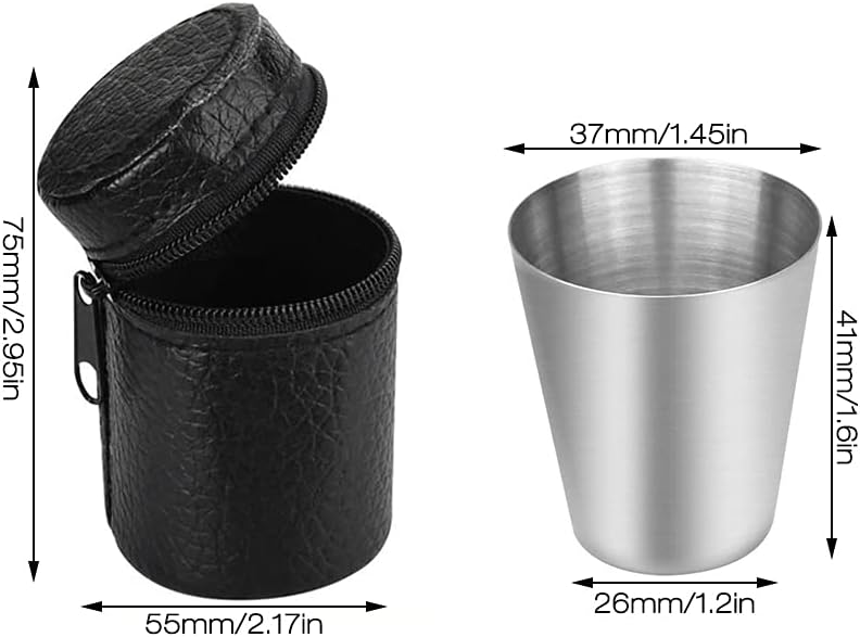 Edelstahl Becher Set mit Leder-Tasche für Schnaps, 12 Stück