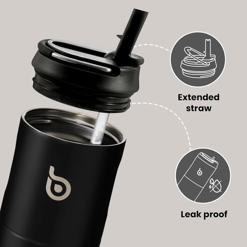 Isolierte Edelstahl Trinkflasche 750 ml mit Strohhalm – Auslaufsicher, BPA-frei, ideal für Sport und Reisen