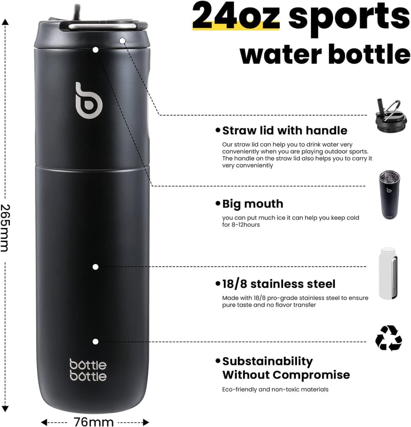 Isolierte Edelstahl Trinkflasche 750 ml mit Strohhalm – Auslaufsicher, BPA-frei, ideal für Sport und Reisen