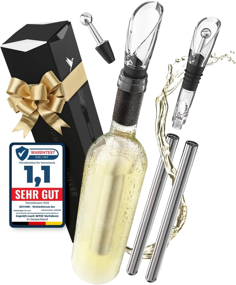 Edelstahl Weinkühlstab Set für Weißwein & Rotwein – Geschenk für Weinliebhaber