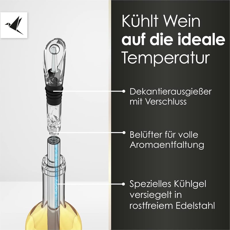 Edelstahl Weinkühlstab Set für Weißwein & Rotwein – Geschenk für Weinliebhaber