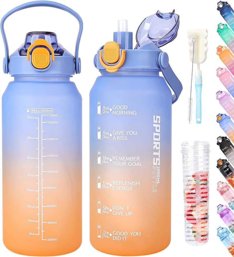 AOPREL 2l Sport-Trinkflasche mit Strohhalm, BPA-frei und auslaufsicher