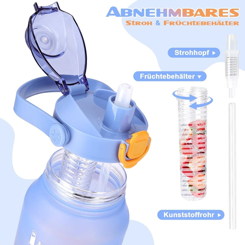 AOPREL 2l Sport-Trinkflasche mit Strohhalm, BPA-frei und auslaufsicher