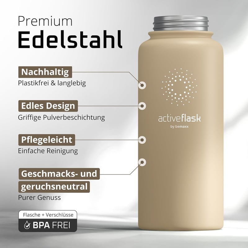 Edelstahl Trinkflasche ACTIVE FLASK - BPA-frei, isoliert, auslaufsicher