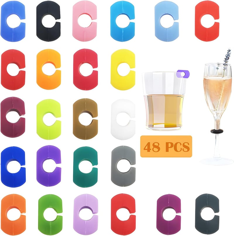 Wiederverwendbare Silikon Glasmarker für Partys – 24 Farben (2 Stück)
