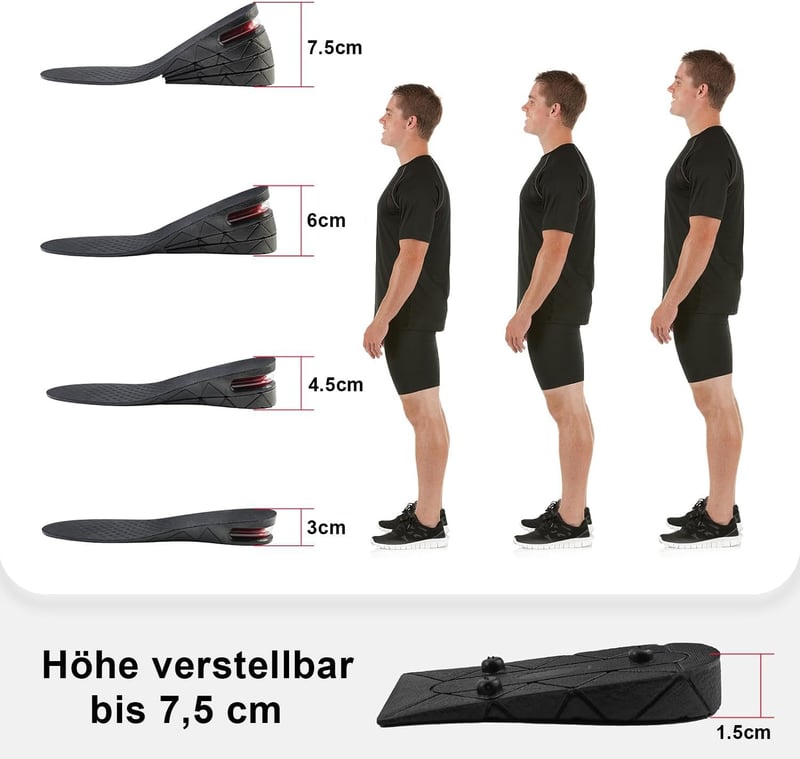 Höhenverstellbare Einlegesohlen mit Air Cushion für Männer & Frauen, 3-9 cm