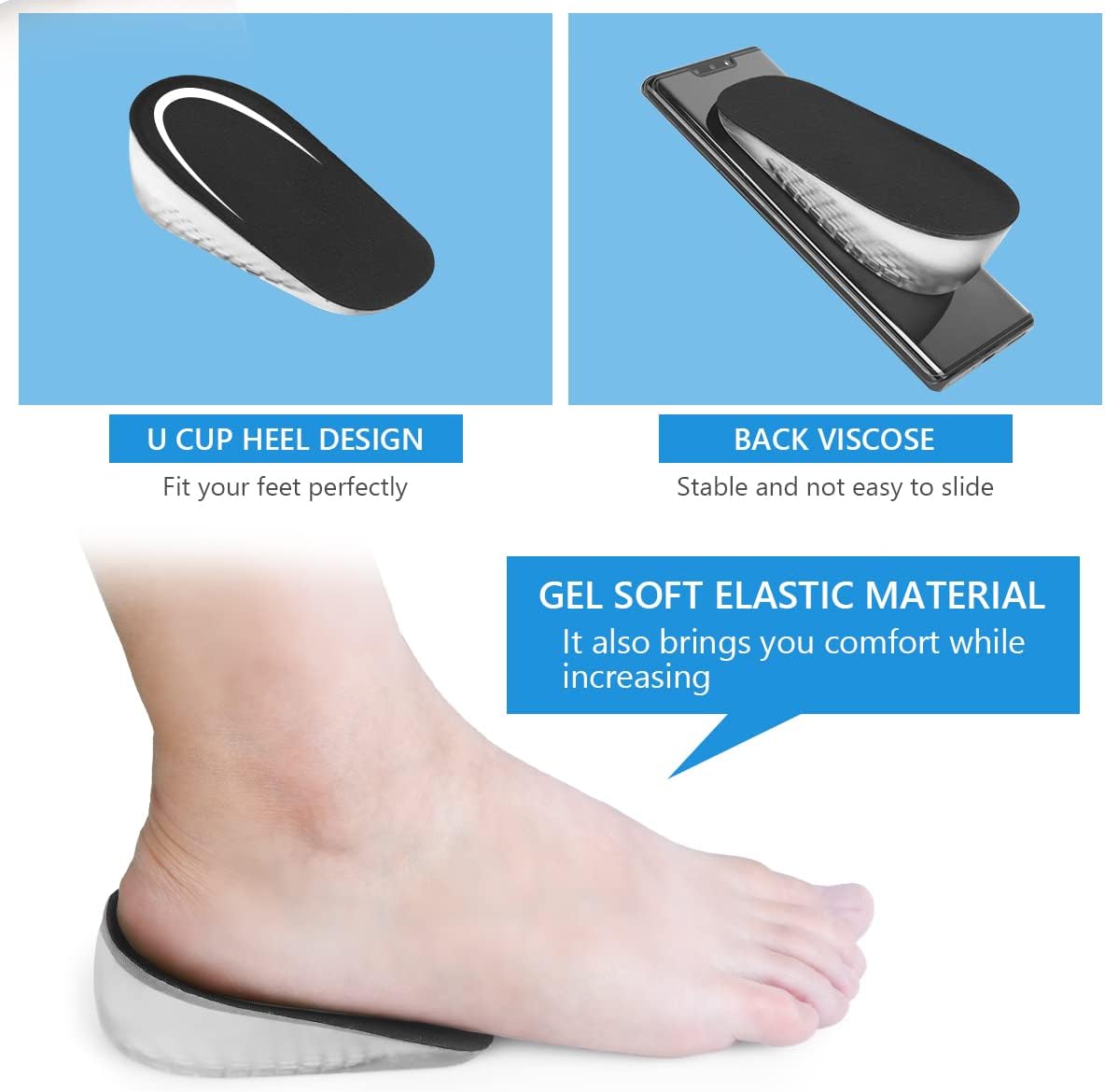 Höhenverstellbare Gel-Schuhsohlen für mehr Komfort, 2 Paar