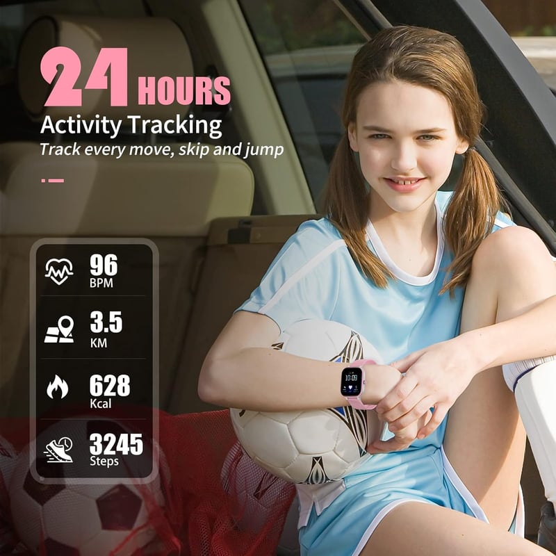 Wasserdichter Fitness Tracker für Kinder mit Herzfrequenzmesser (Rosa)