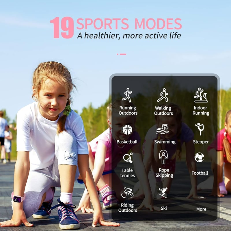 Wasserdichter Fitness Tracker für Kinder mit Herzfrequenzmesser (Rosa)