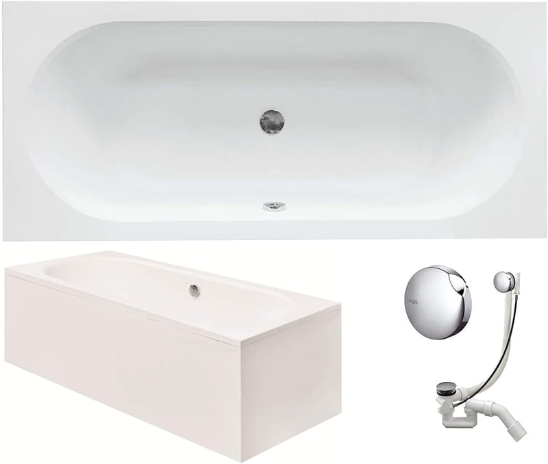 Acryl-Badewanne 160 x 75 cm mit Schürze und Ablaufgarnitur, modern