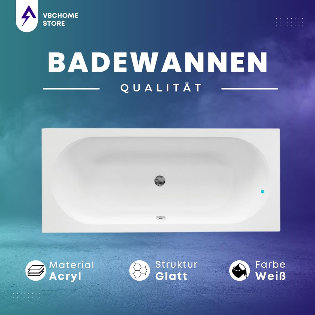 Acryl-Badewanne 160 x 75 cm mit Schürze und Ablaufgarnitur, modern