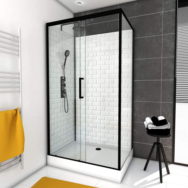 Komplettdusche White Stone 80 x 110 cm mit Schiebetür und Glasrückwand