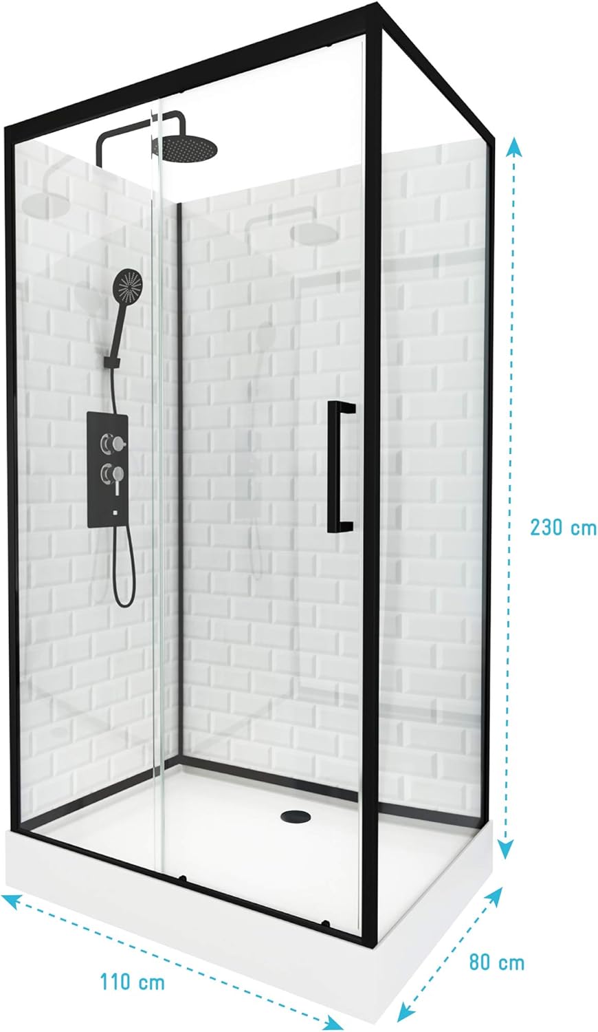Komplettdusche White Stone 80 x 110 cm mit Schiebetür und Glasrückwand
