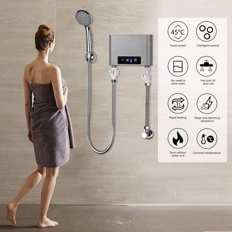 Elektronische Durchlauferhitzer Dusche 5500W mit Duschset, 30-52 °C