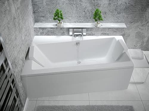 Eckbadewanne 150x90 cm Weiß mit Schürze, Siphon und Ablaufgarnitur