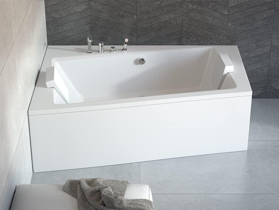 Eckbadewanne 150x90 cm Weiß mit Schürze, Siphon und Ablaufgarnitur