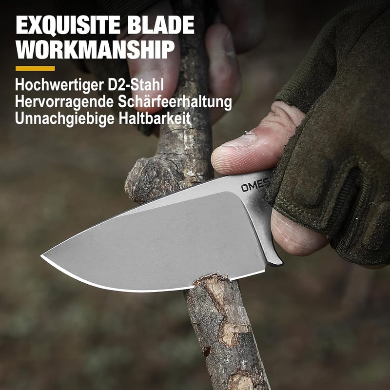 Kleinpack Outdoor Survivalmesser D2 Stahl mit Micarta-Griff und Kydex-Scheide