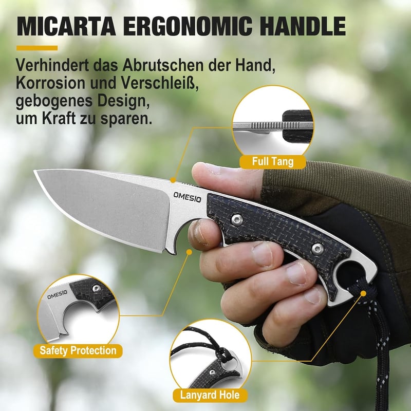 Kleinpack Outdoor Survivalmesser D2 Stahl mit Micarta-Griff und Kydex-Scheide
