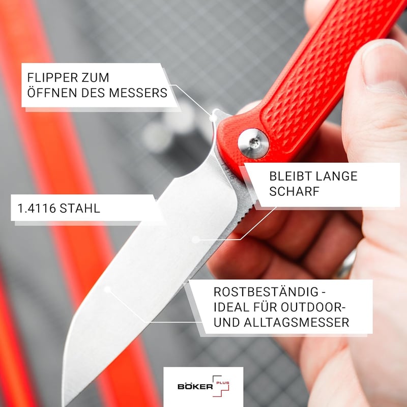BÖKER PLUS® Fire Ant Red - EDC Klappmesser mit Pinzette & Clip