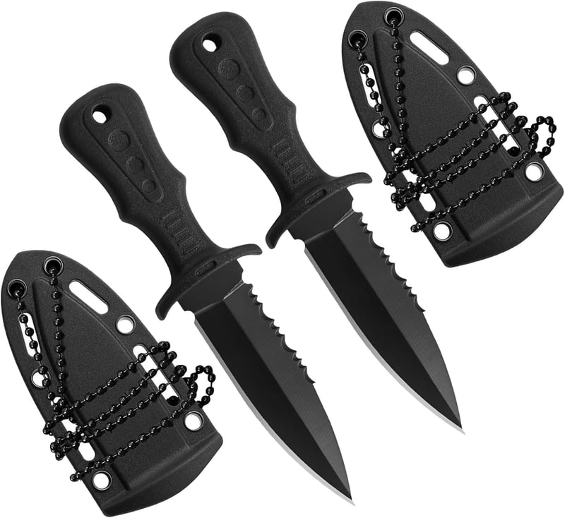 Outdoor Neck Knife Set – 2 Edelstahl Messer mit Gürtelkette und Kunststoffscheide