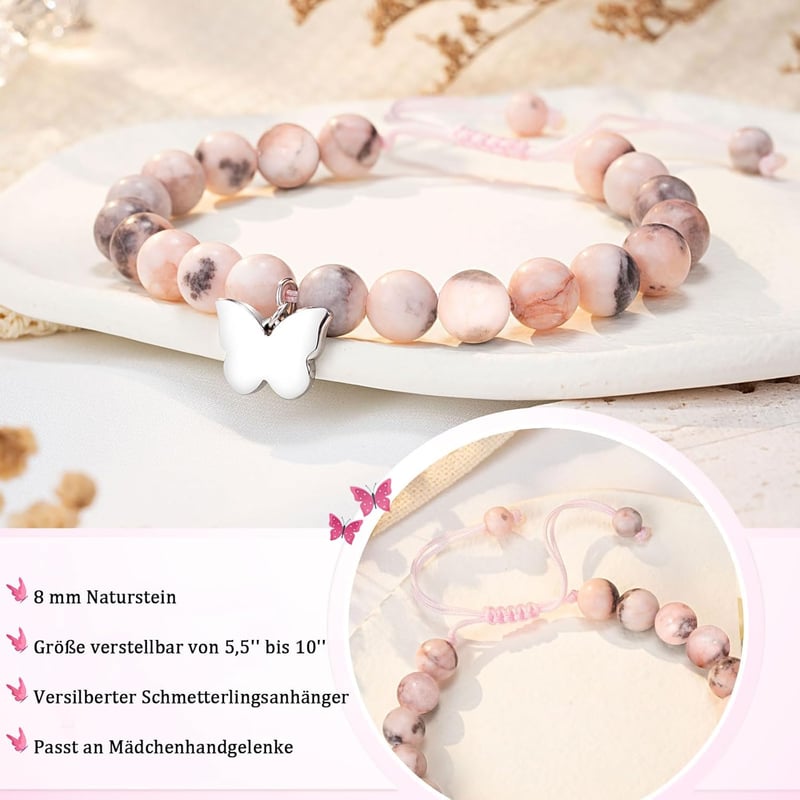 Schmetterling-Naturstein-Armband für Mädchen zum Geburtstag