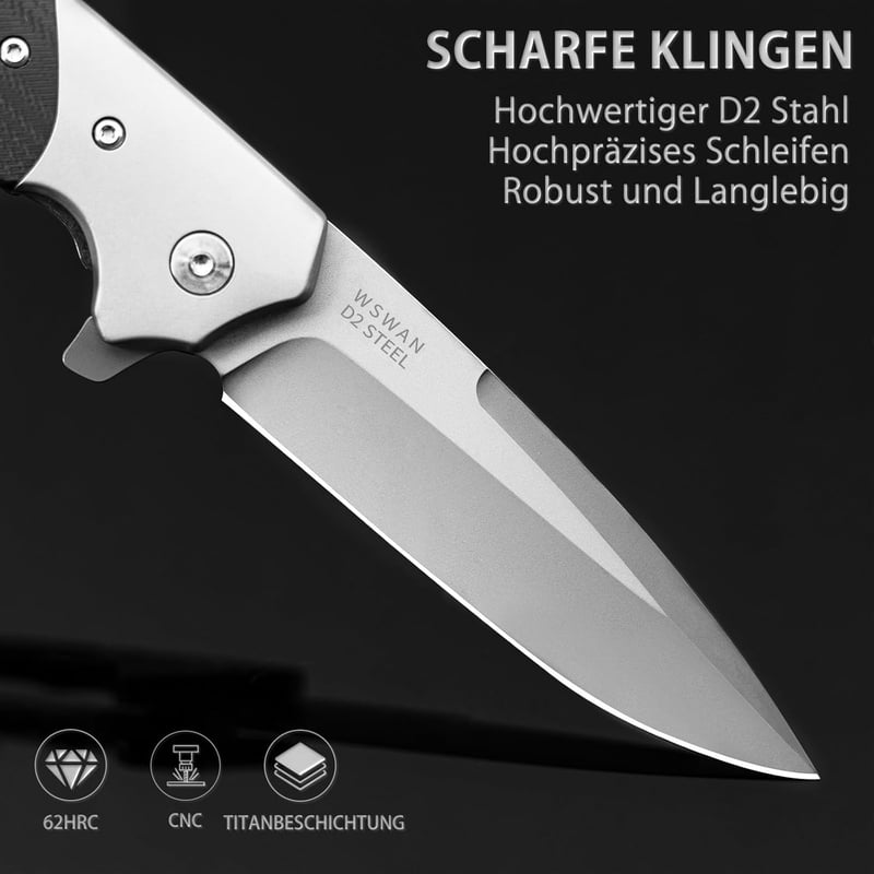 NedFoss SWAN Klappmesser, 9,3 cm D2 Stahl, G10 Griff, Outdoor-Messer
