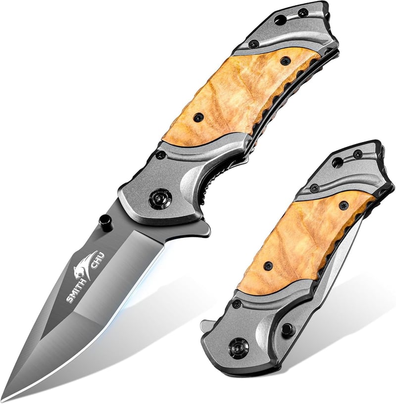 SMITH CHU Klappmesser mit Holzgriff – EDC und Jagdmesser für Outdoor Abenteuer