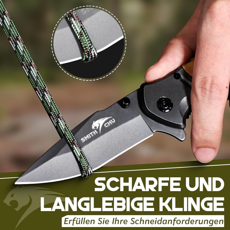 SMITH CHU Klappmesser mit Holzgriff – EDC und Jagdmesser für Outdoor Abenteuer