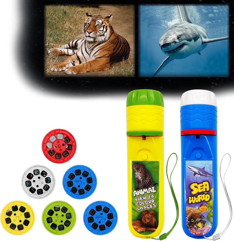 Wildtiertaschenlampe mit Projektor für Kinder, 2er-Pack, 48 Bilder