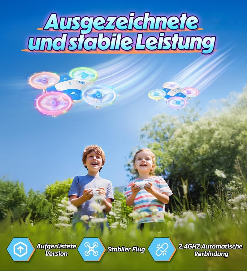 Mini Drohne für Kinder ab 6 Jahren – RC Flugzeug mit LED Licht