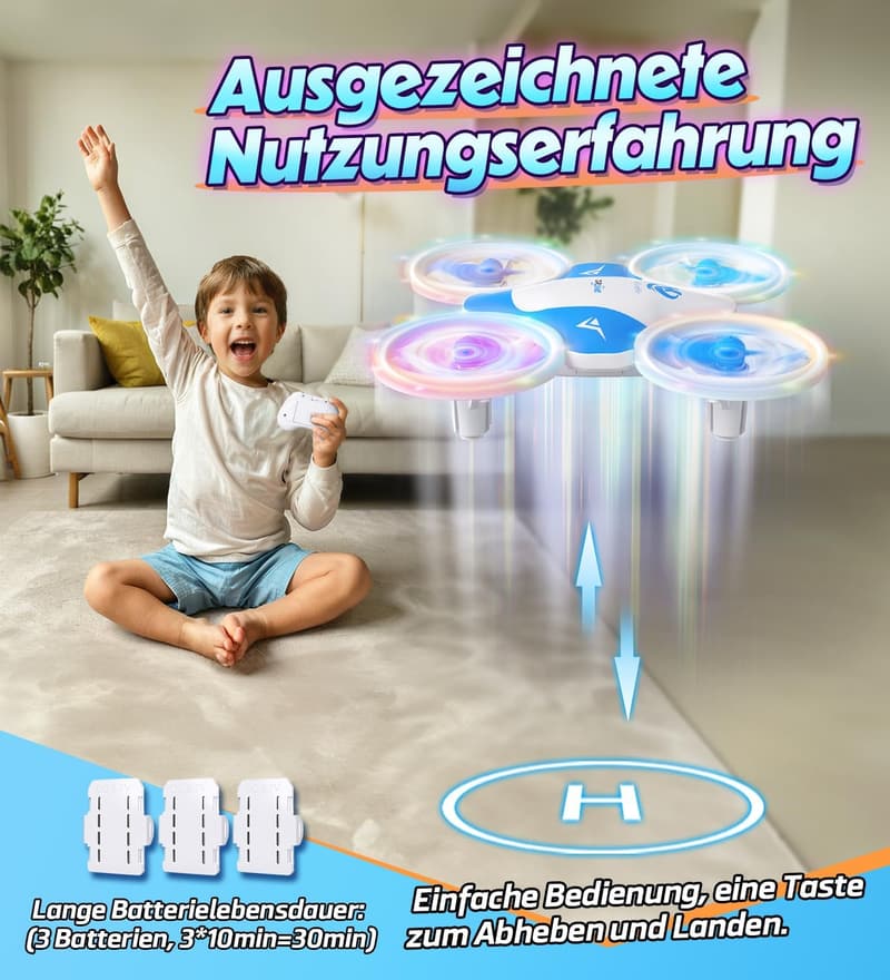 Mini Drohne für Kinder ab 6 Jahren – RC Flugzeug mit LED Licht