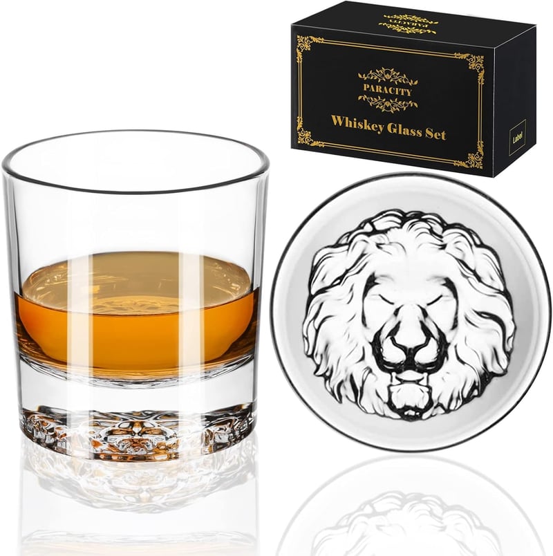 Löwenmuster Whisky-Tumbler Set für Männer - 2 Glas, 300ml