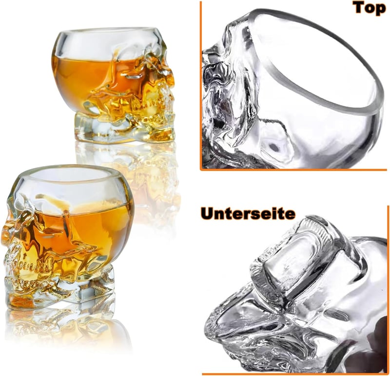 Schädel Whiskygläser 350ml, 2er Set – Totenkopf Trinkgläser für Bar und Zuhause