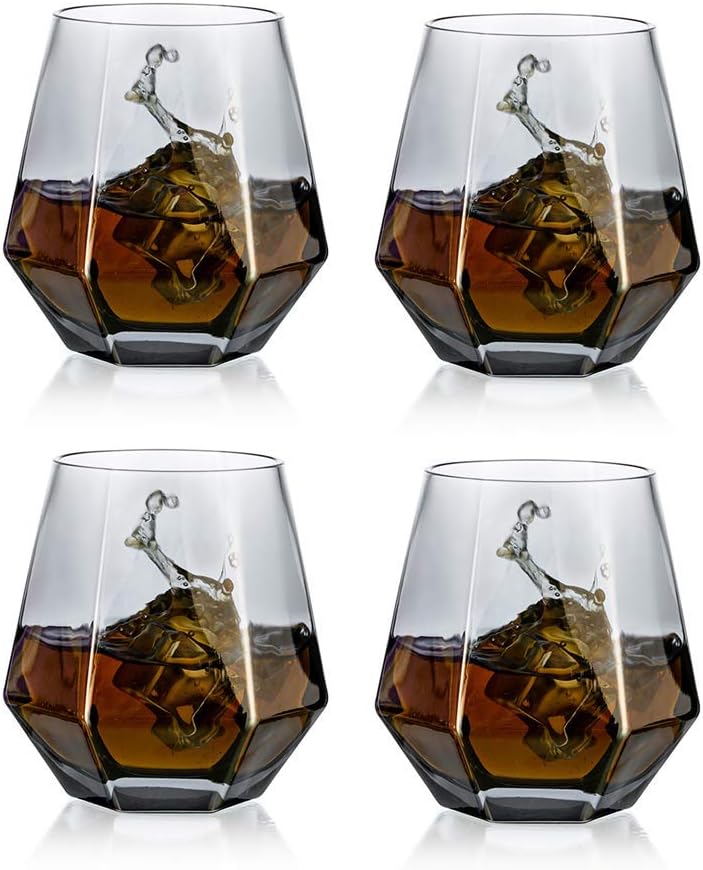 Moderne 4er-Set Whiskygläser 300 ml – Gekippte Gläser für Bar und Zuhause