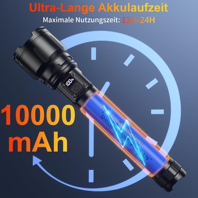 Wiederaufladbare wasserdichte LED Taschenlampe 500000 Lumen für Outdoor Aktivitäten