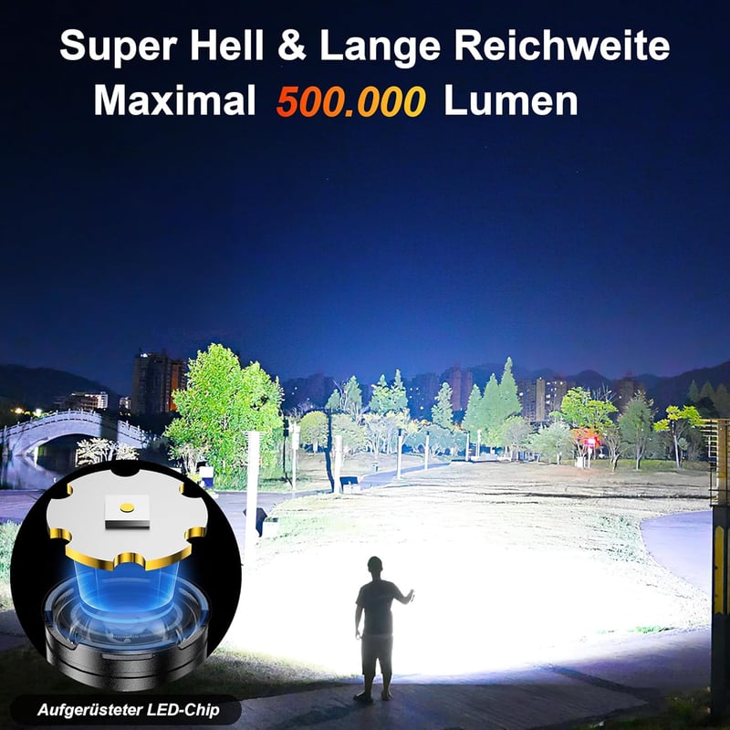 Wiederaufladbare wasserdichte LED Taschenlampe 500000 Lumen für Outdoor Aktivitäten